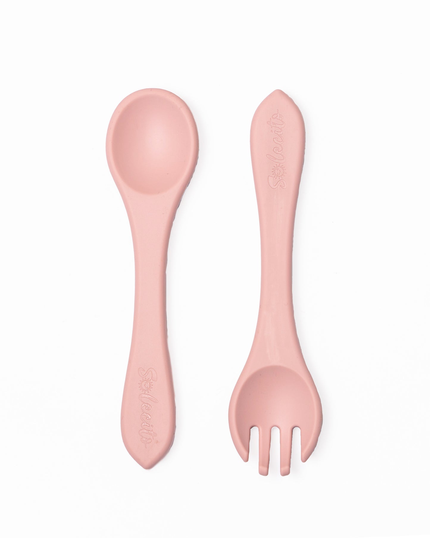 CUCHARA Y TENEDOR DE SILICON / BABY PINK