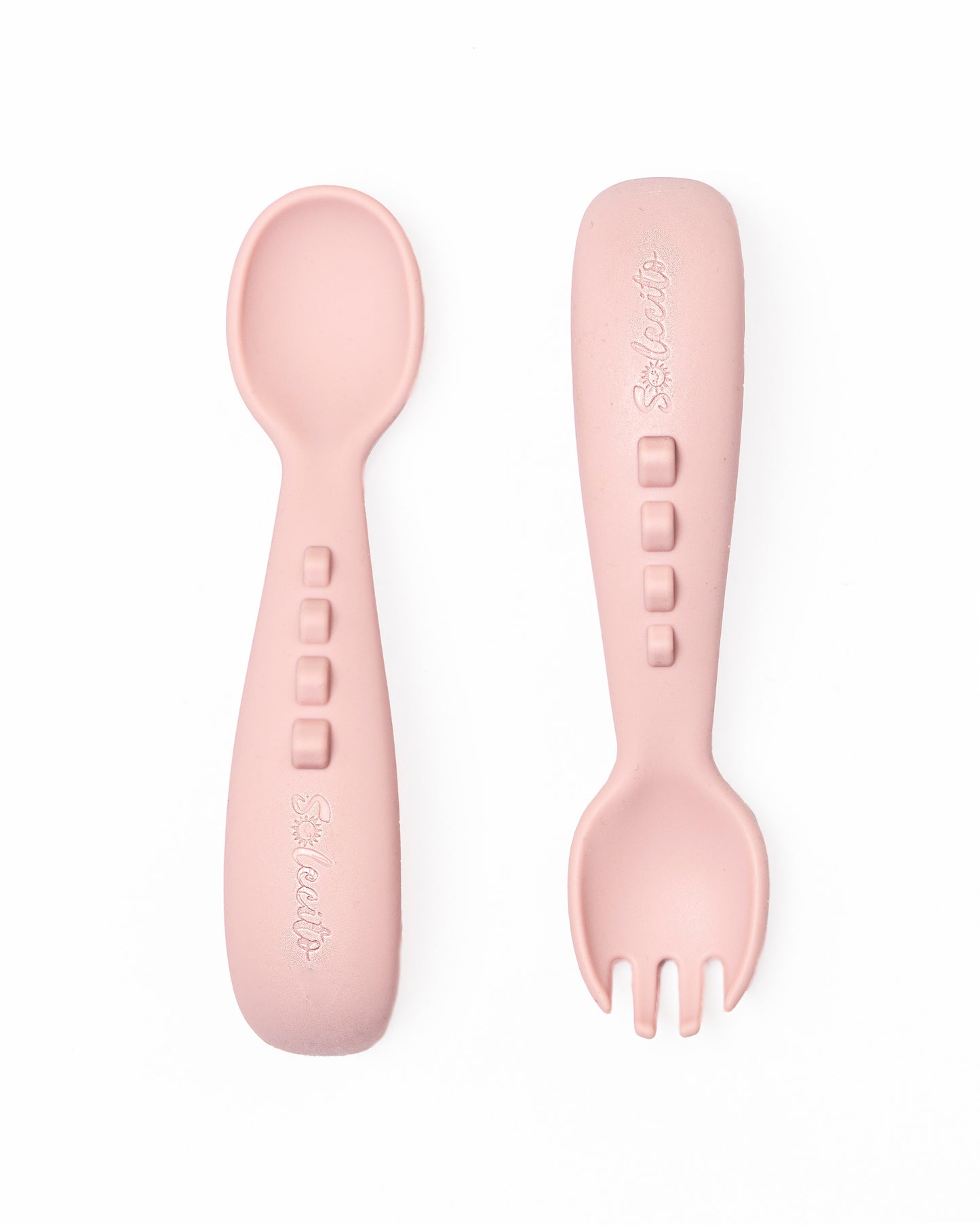 CUCHARA Y TENEDOR DINNO DE SILICON / BABY PINK